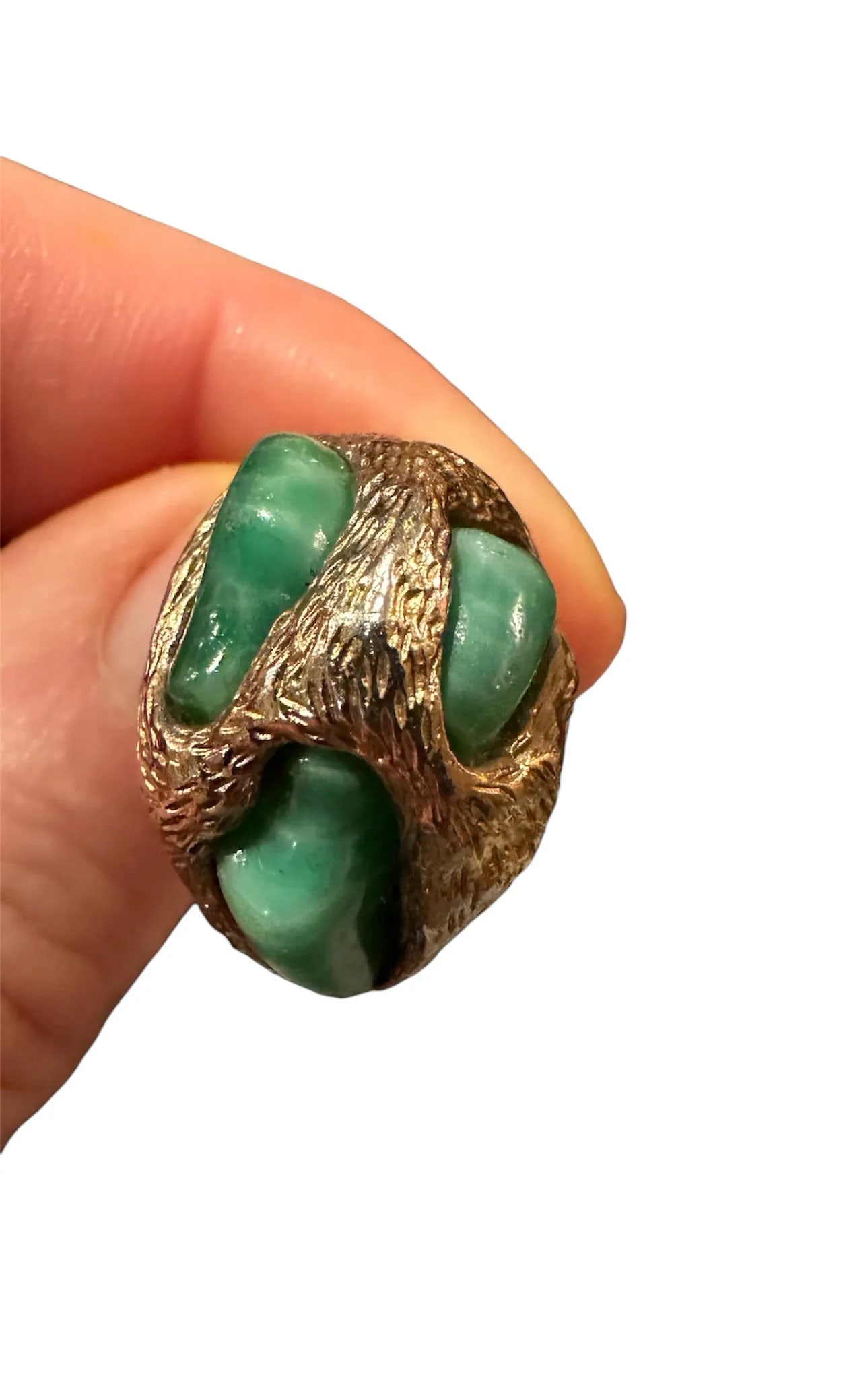 Brutalist Sterling Panetta Faux Jade Ring, Size 5.25 - 3