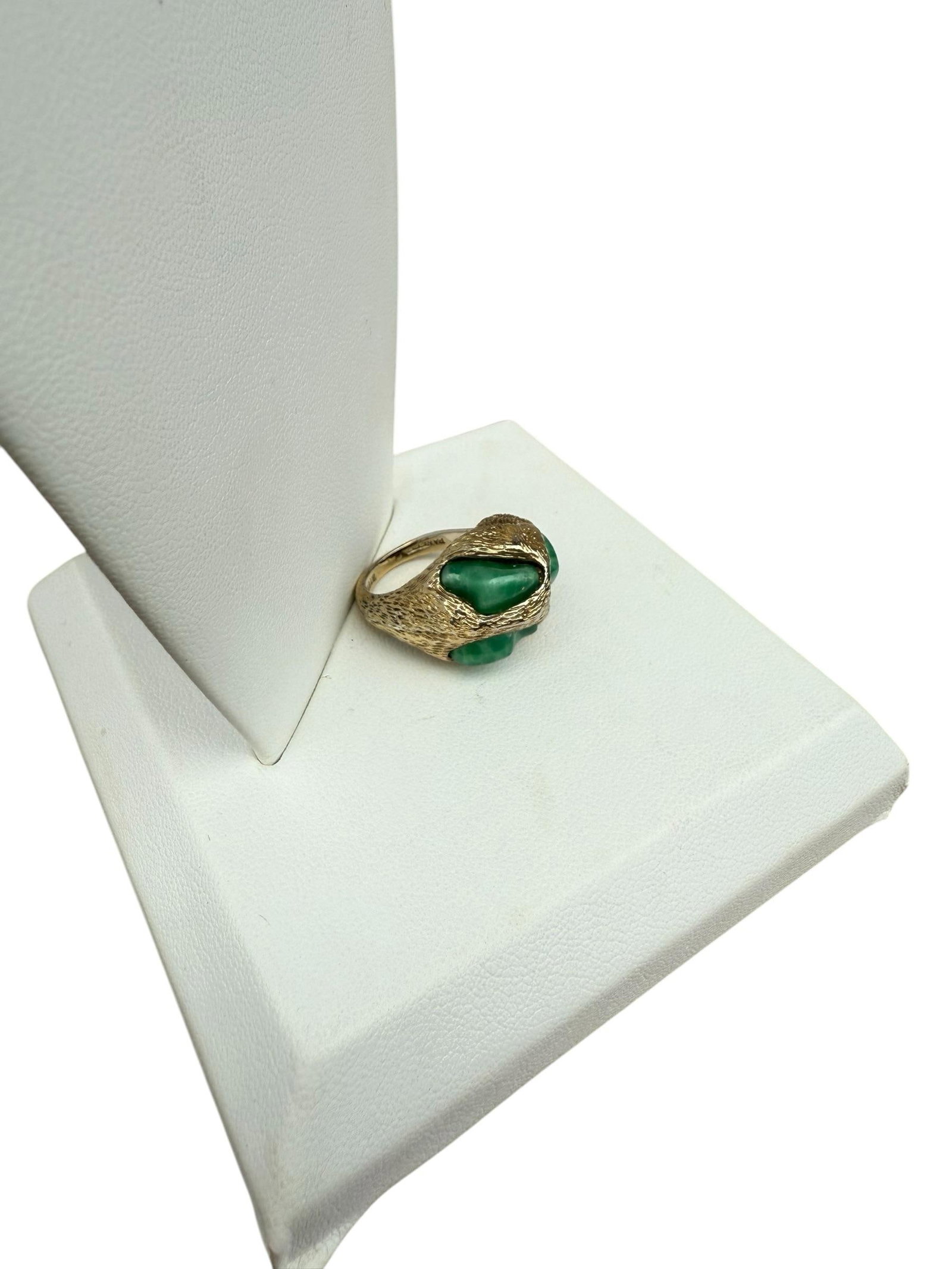 Brutalist Sterling Panetta Faux Jade Ring, Size 5.25 - 6