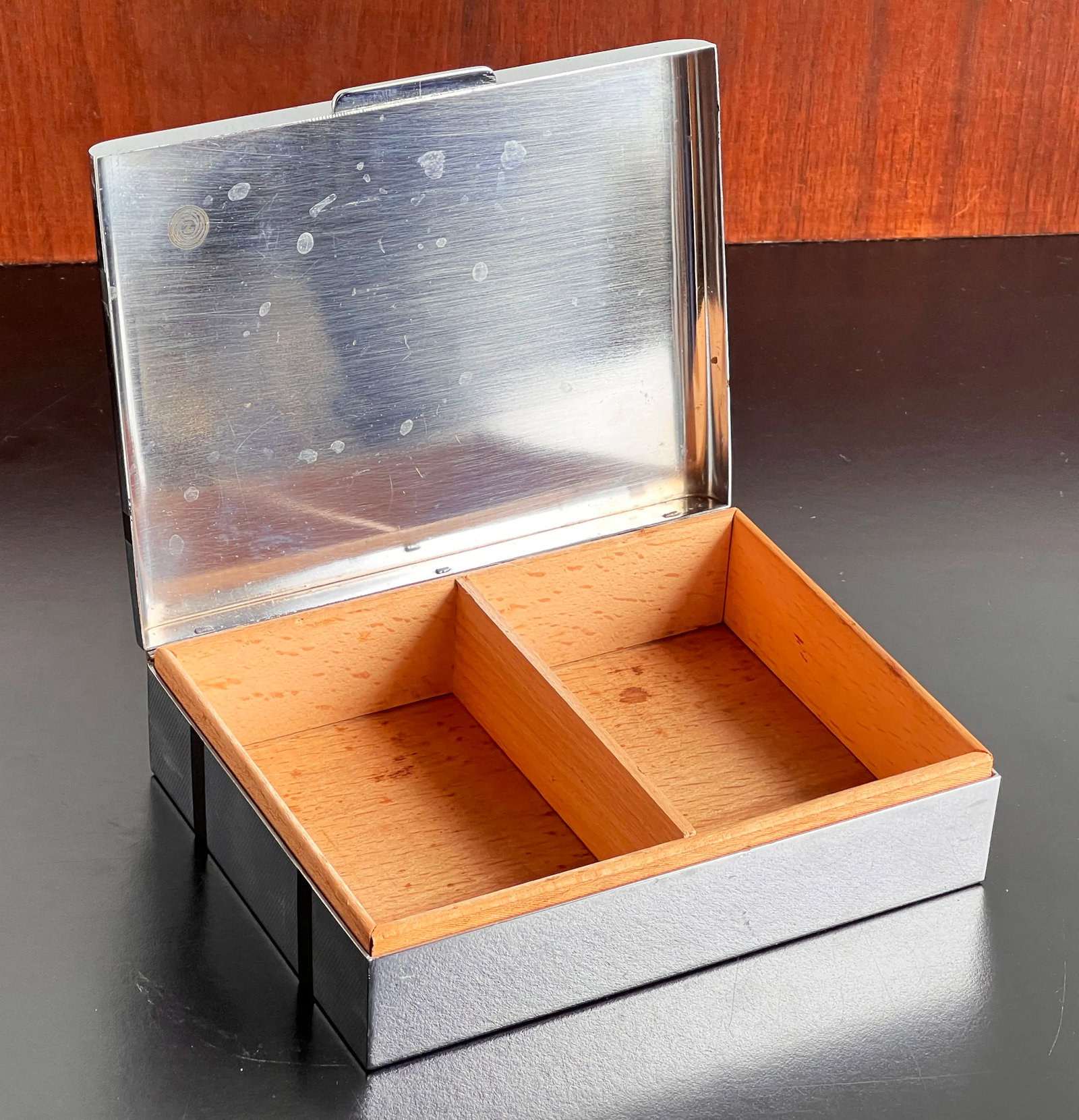 Vintage 1930's American Art Deco Silver Plated Double Deck Playing Card Case / Box - 3