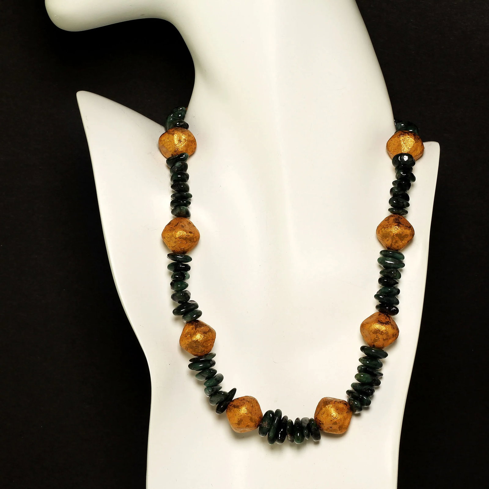 Emerald Chips and Goldy Czech Nugget Necklace - 2