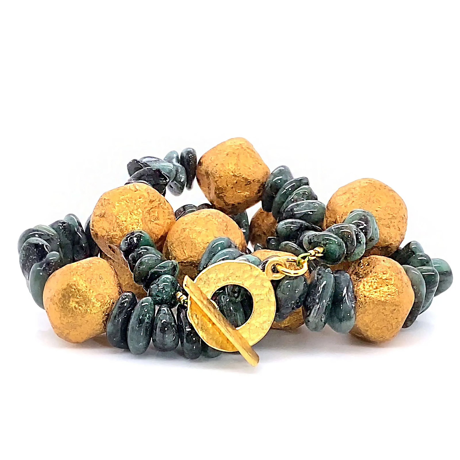 Emerald Chips and Goldy Czech Nugget Necklace - 3