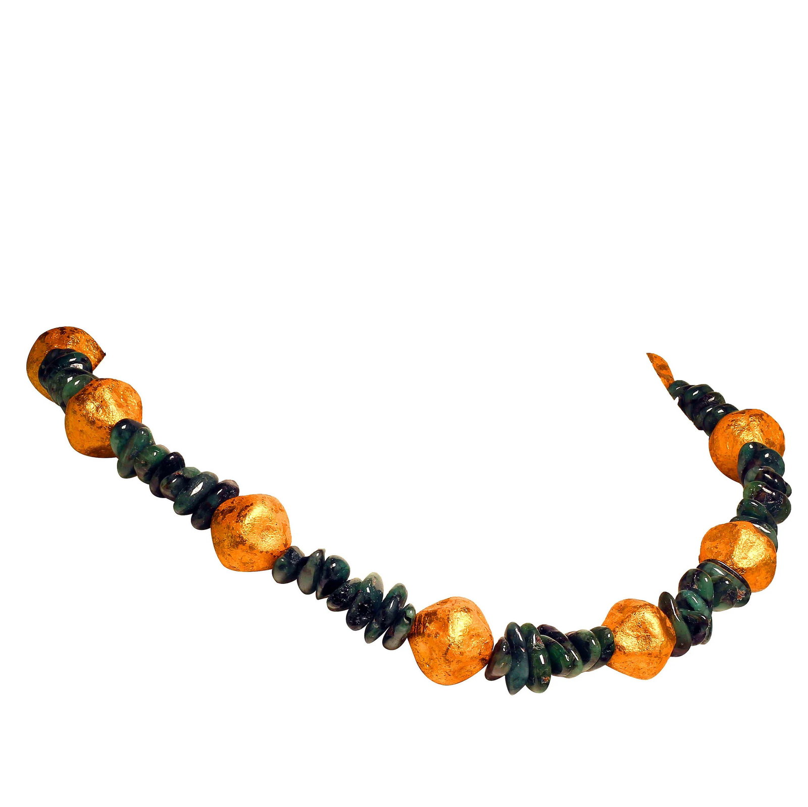 Emerald Chips and Goldy Czech Nugget Necklace - 4