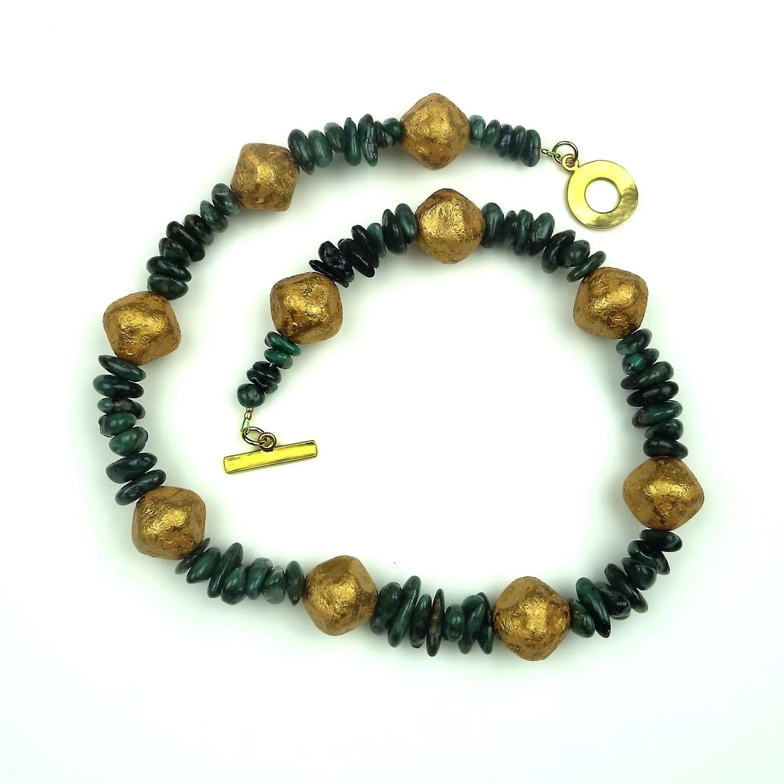 Emerald Chips and Goldy Czech Nugget Necklace - 6
