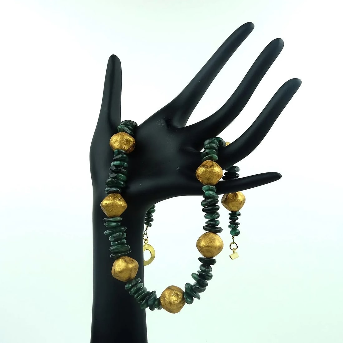 Emerald Chips and Goldy Czech Nugget Necklace - 8