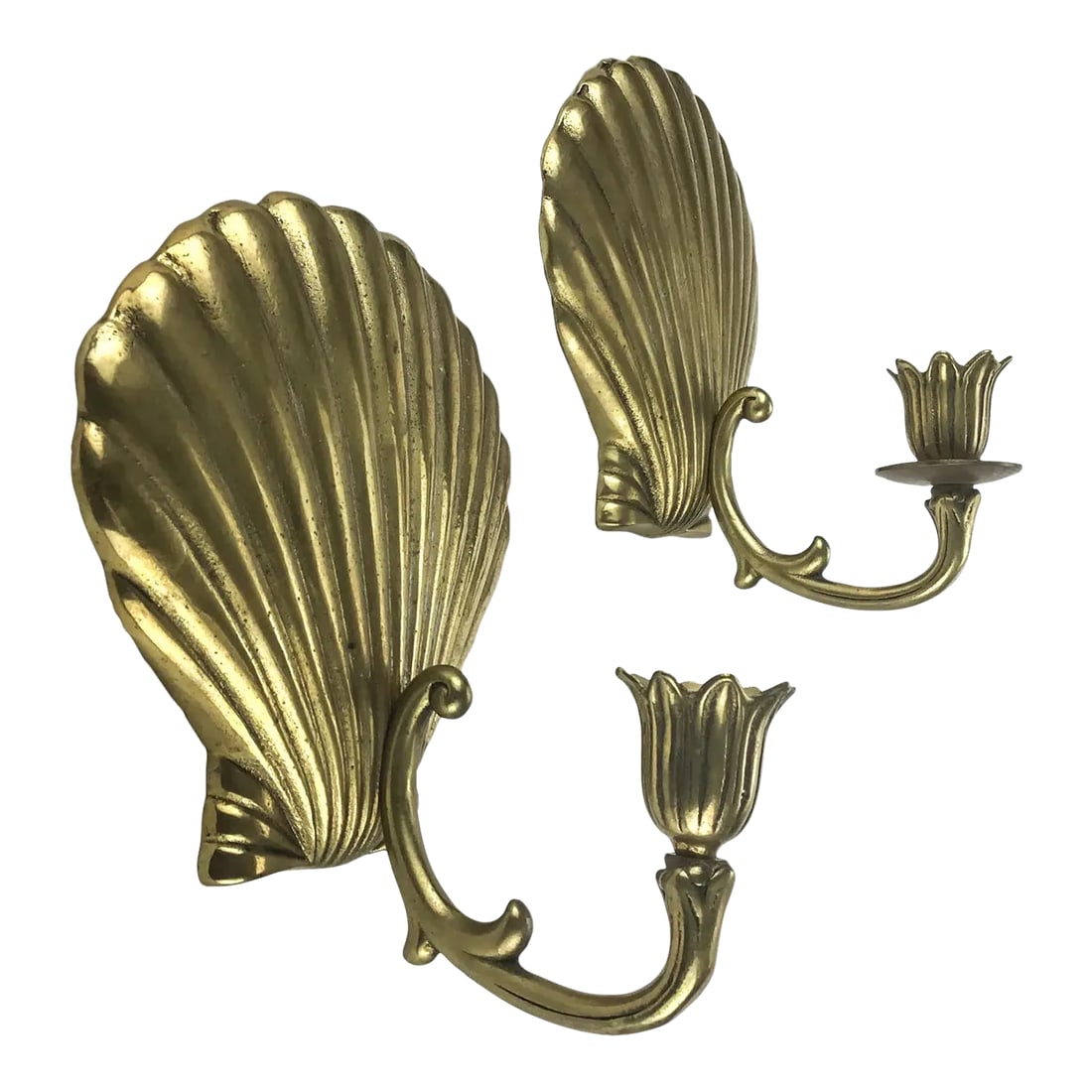 Solid Brass Scallop Shaped Candle Stick Wall Sconces a Pair (1 of 7)