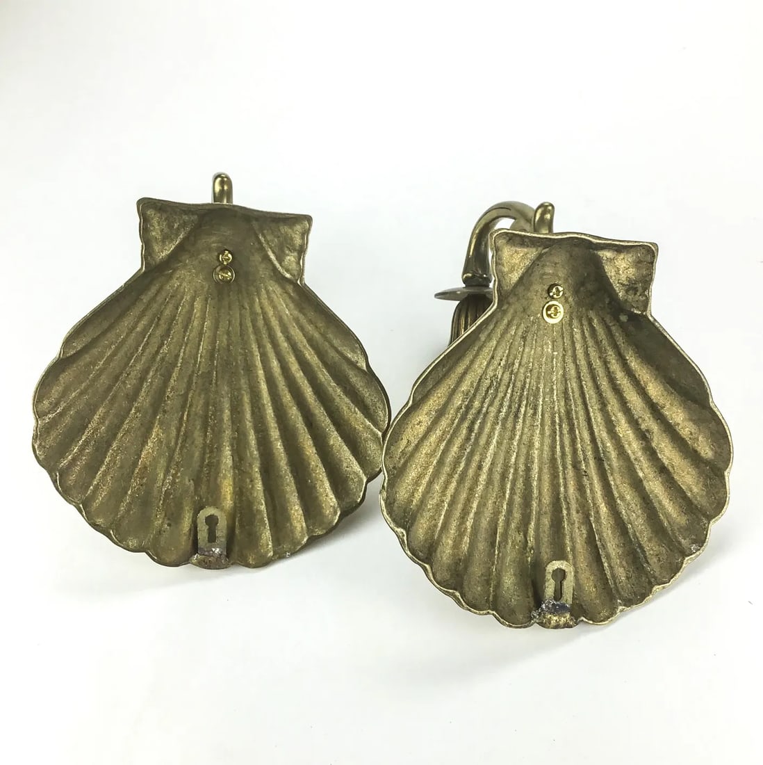 Solid Brass Scallop Shaped Candle Stick Wall Sconces a Pair - 7