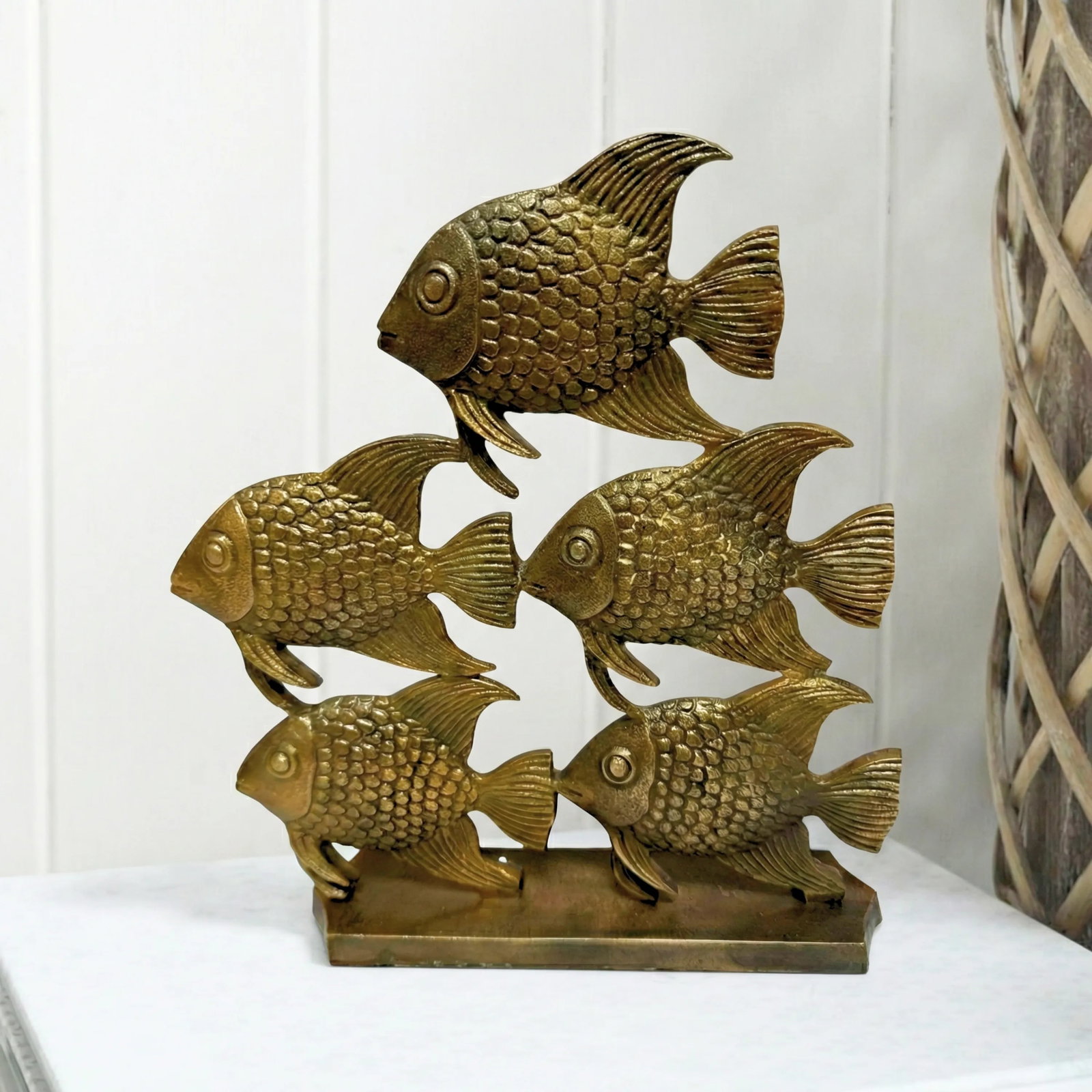 Vintage Brass School of Fish Sculptural Table Decor - 2