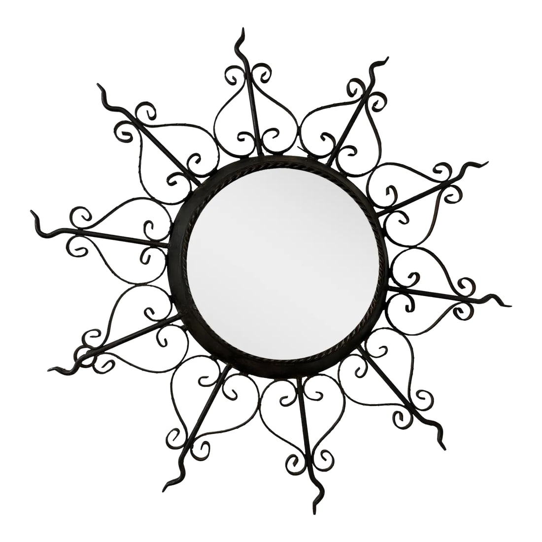 1990s Round Metal Decorative Mirror: Dimensions: 23" W X 23" D X 23" H Features: * Elegant finish and timeless style * One-of-a-kind piece * Sustainably sourced materials used * Durable construction for long-lasting use *