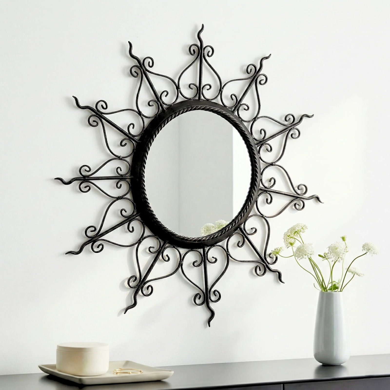 1990s Round Metal Decorative Mirror - 2