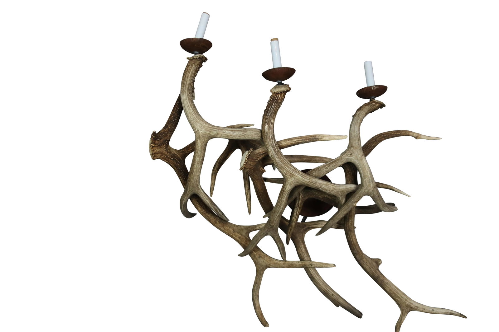 Antler Sconces - a Pair of 1970s Three Arm Deer Antler Sconces - 2