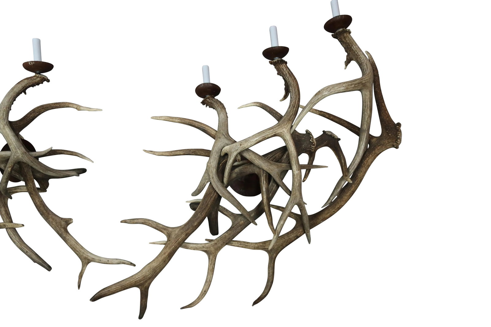 Antler Sconces - a Pair of 1970s Three Arm Deer Antler Sconces - 4