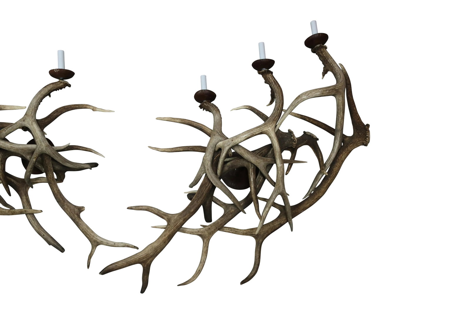 Antler Sconces - a Pair of 1970s Three Arm Deer Antler Sconces - 5