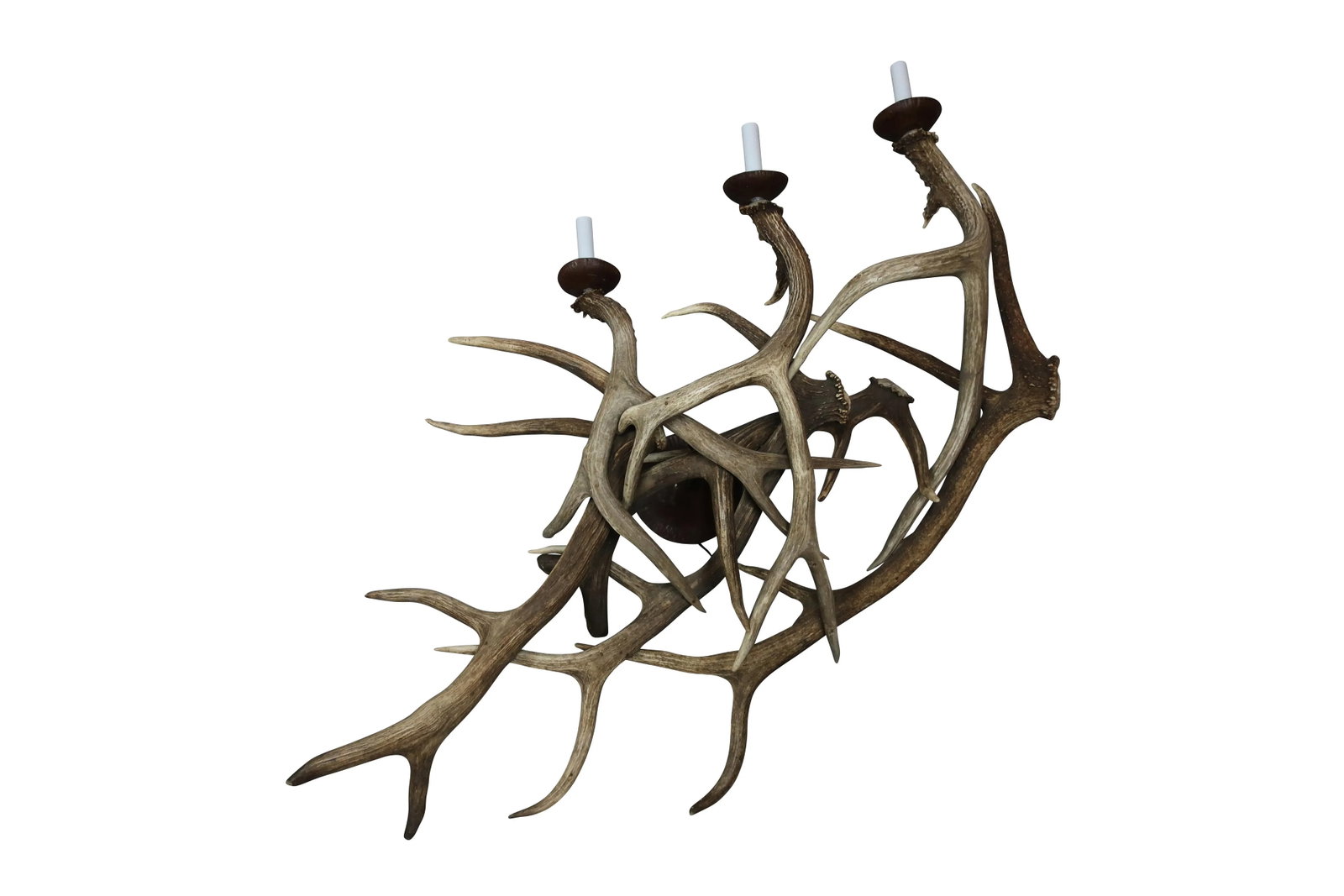 Antler Sconces - a Pair of 1970s Three Arm Deer Antler Sconces - 6