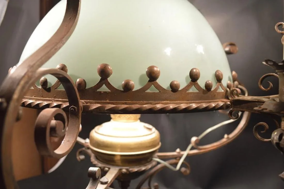 Steel Brass and Glass Oil Light Chandelier in the Spanish Style - 7