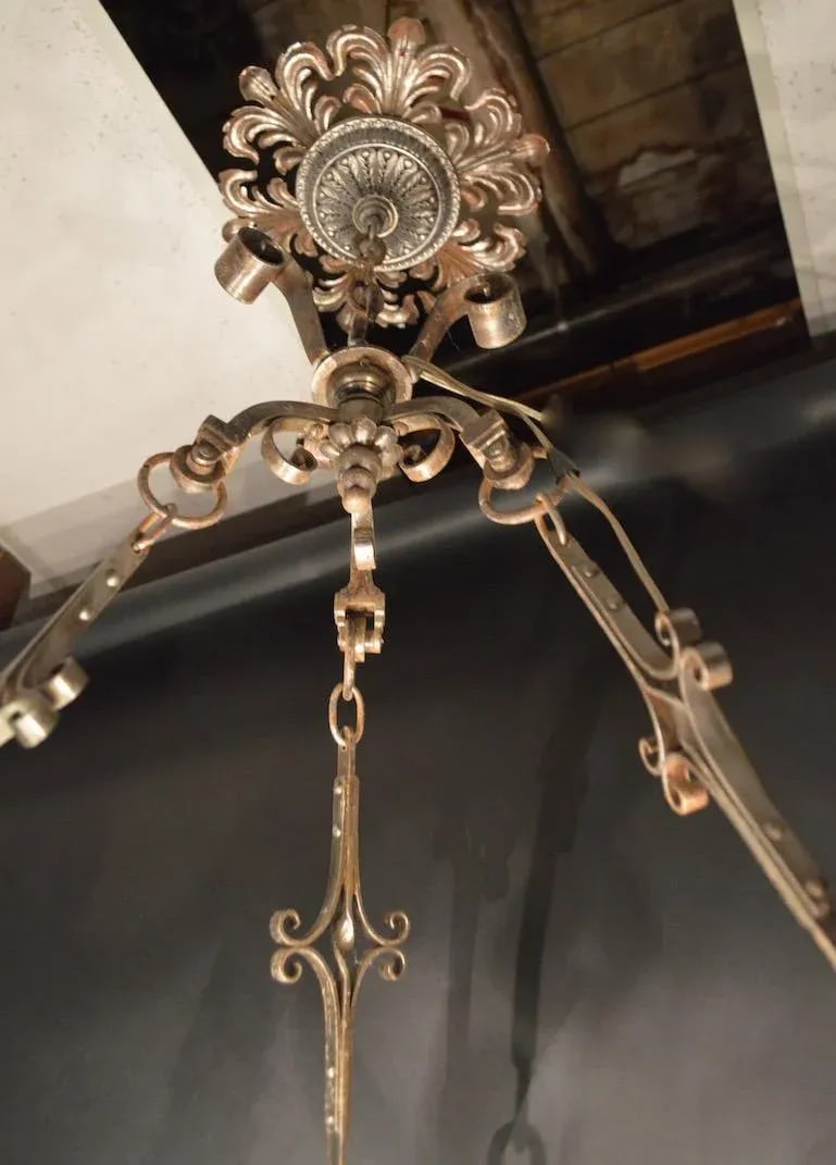 Steel Brass and Glass Oil Light Chandelier in the Spanish Style - 8