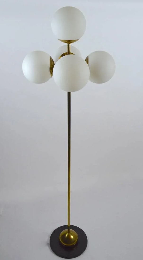 Five Globe Light Sputnik Floor Lamp in Brass and Black - 8
