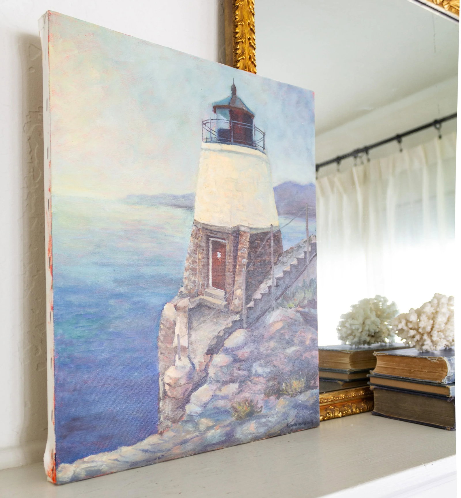 Coastal Oil Painting Castle Hill Lighthouse Newport Rhode Island - 3