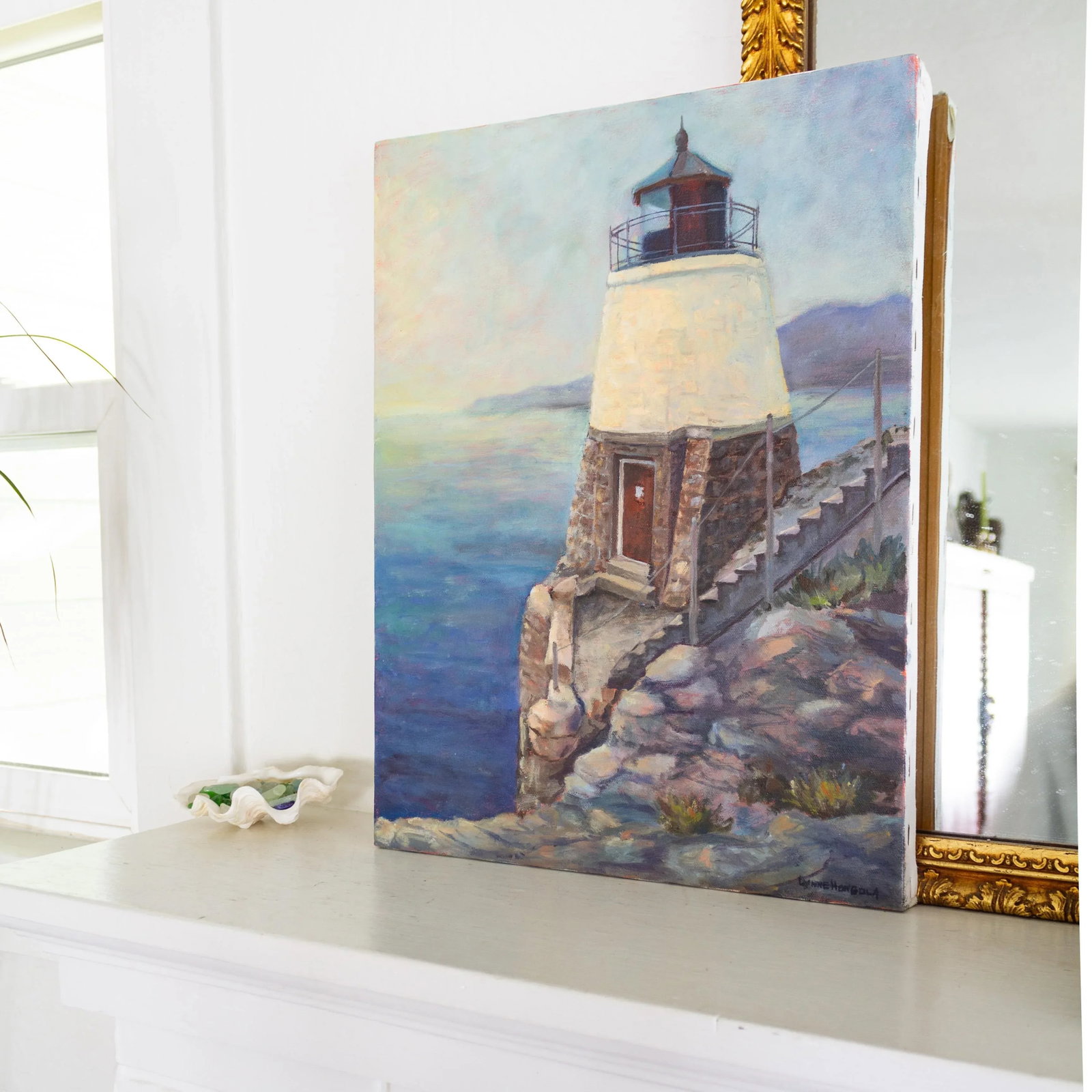 Coastal Oil Painting Castle Hill Lighthouse Newport Rhode Island - 4