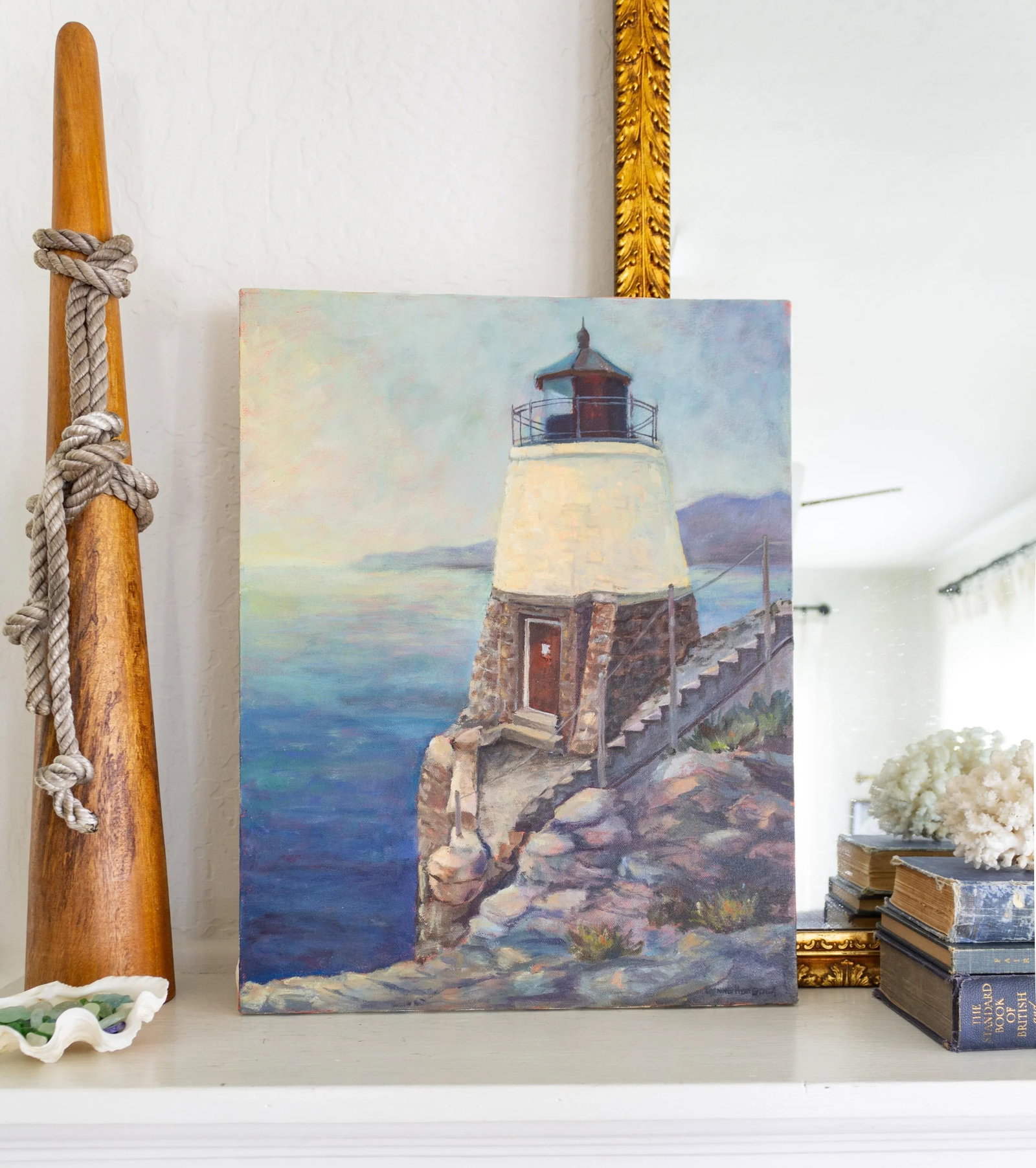 Coastal Oil Painting Castle Hill Lighthouse Newport Rhode Island - 5