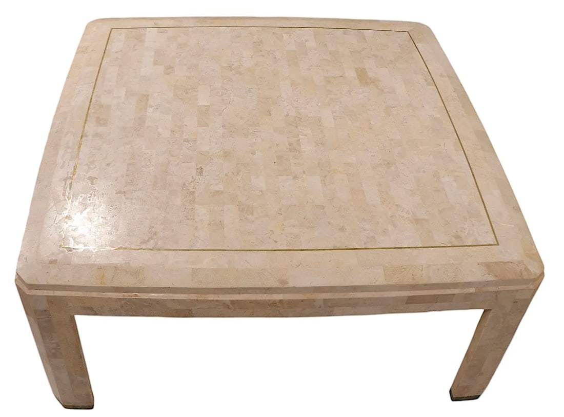 Tessellated Stone and Brass Coffee Table by Maitland Smith C. 1984 - 3