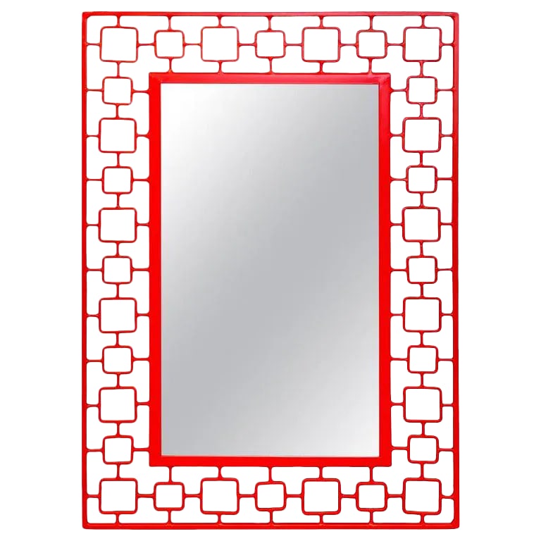 Mid 20th Century French Modern Red Enameled Iron Mirror (1 of 11)