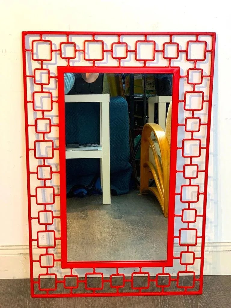 Mid 20th Century French Modern Red Enameled Iron Mirror - 2