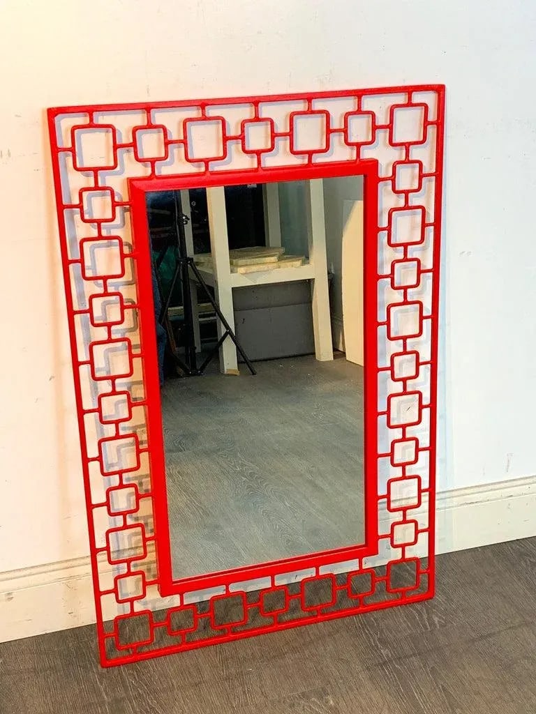 Mid 20th Century French Modern Red Enameled Iron Mirror - 3