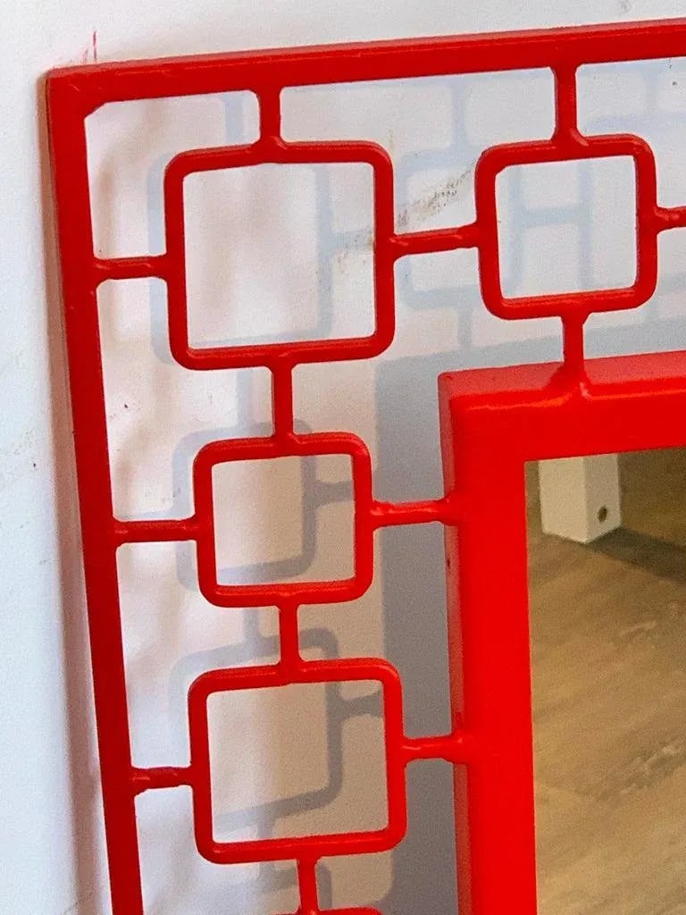 Mid 20th Century French Modern Red Enameled Iron Mirror - 4
