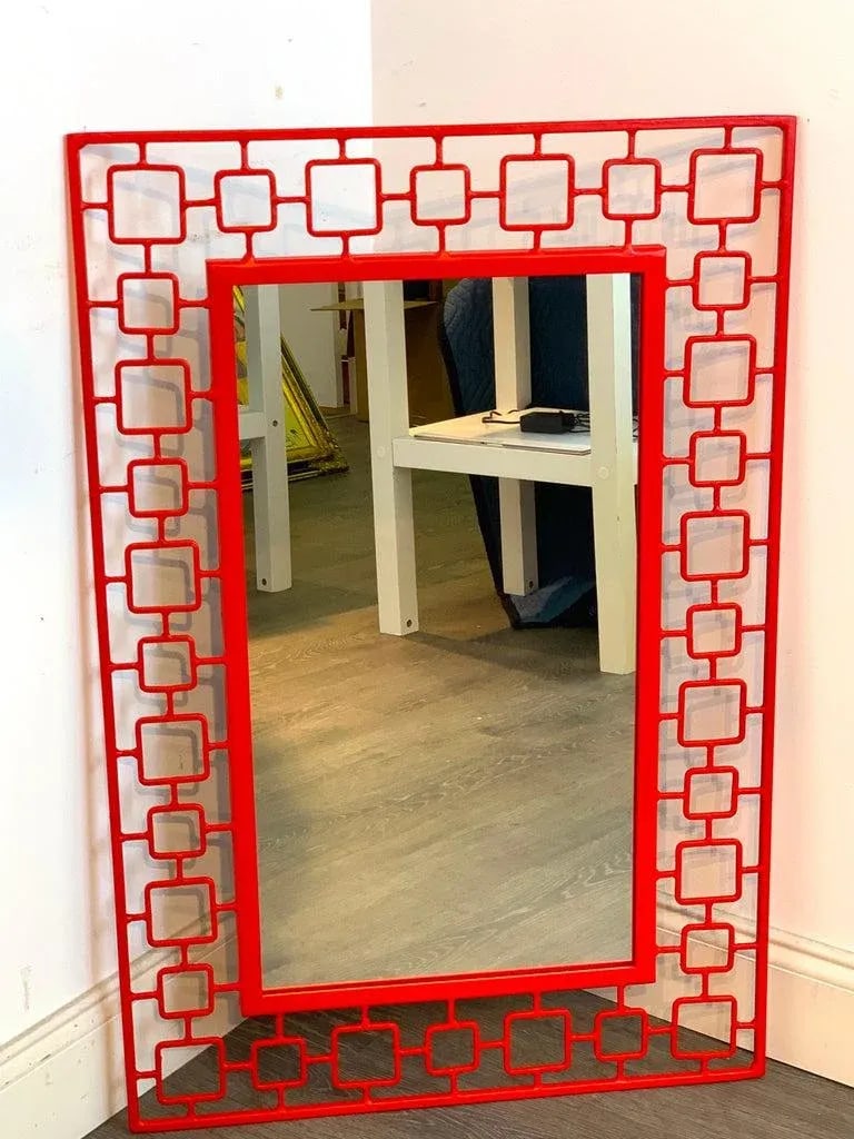 Mid 20th Century French Modern Red Enameled Iron Mirror - 6