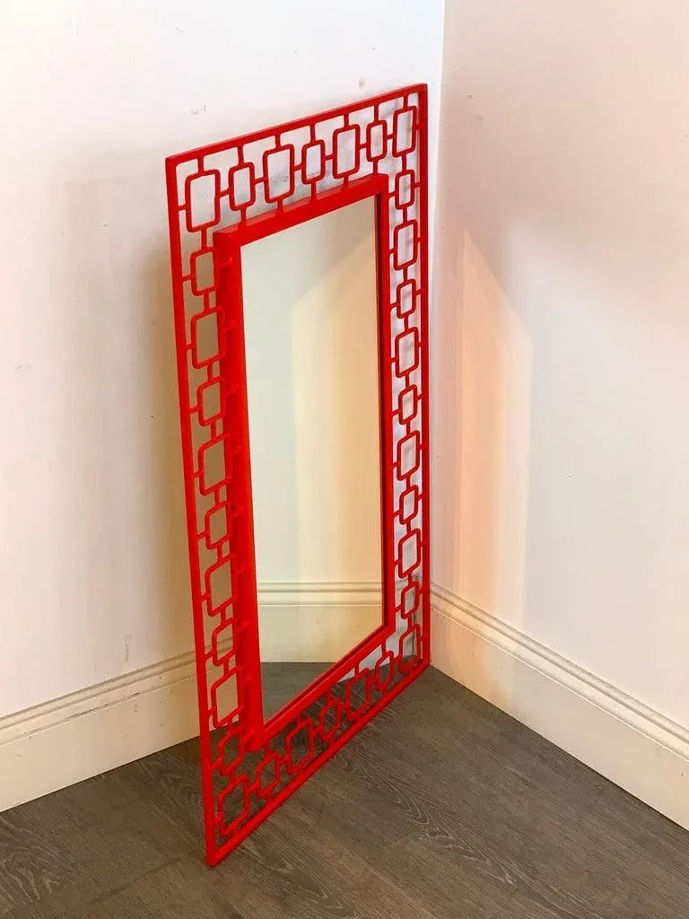 Mid 20th Century French Modern Red Enameled Iron Mirror - 7