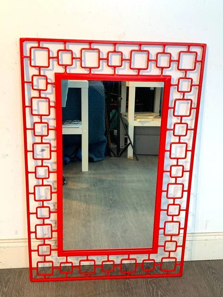 Mid 20th Century French Modern Red Enameled Iron Mirror - 8