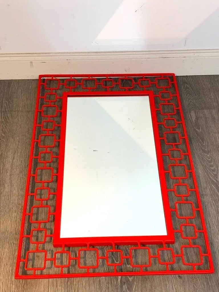 Mid 20th Century French Modern Red Enameled Iron Mirror - 9