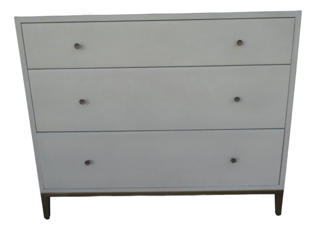 Aubrey Shagreen Leather Dresser From Rh: A Beautiful Dresser from RH, pairing the glamour of Art Deco with the rich textural hand of shagreen-embossed leather. Celebrates the interplay of refined form and elegant materials. Brass accents add