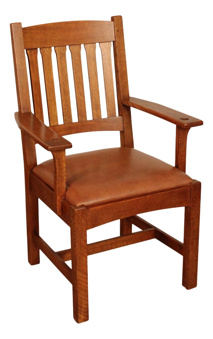 Stickley Mission Collection Oak and Leather Cottage Armchair (1 of 12)