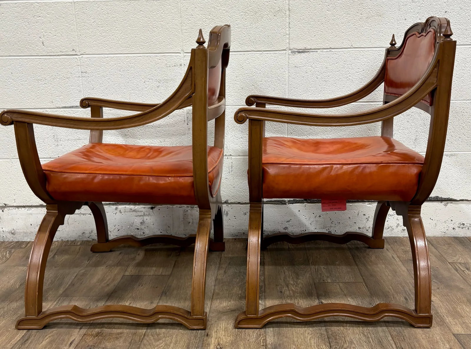 Vintage Hibriten Victorian Style Carved Walnut Savonarola Parlor Armchairs - 10