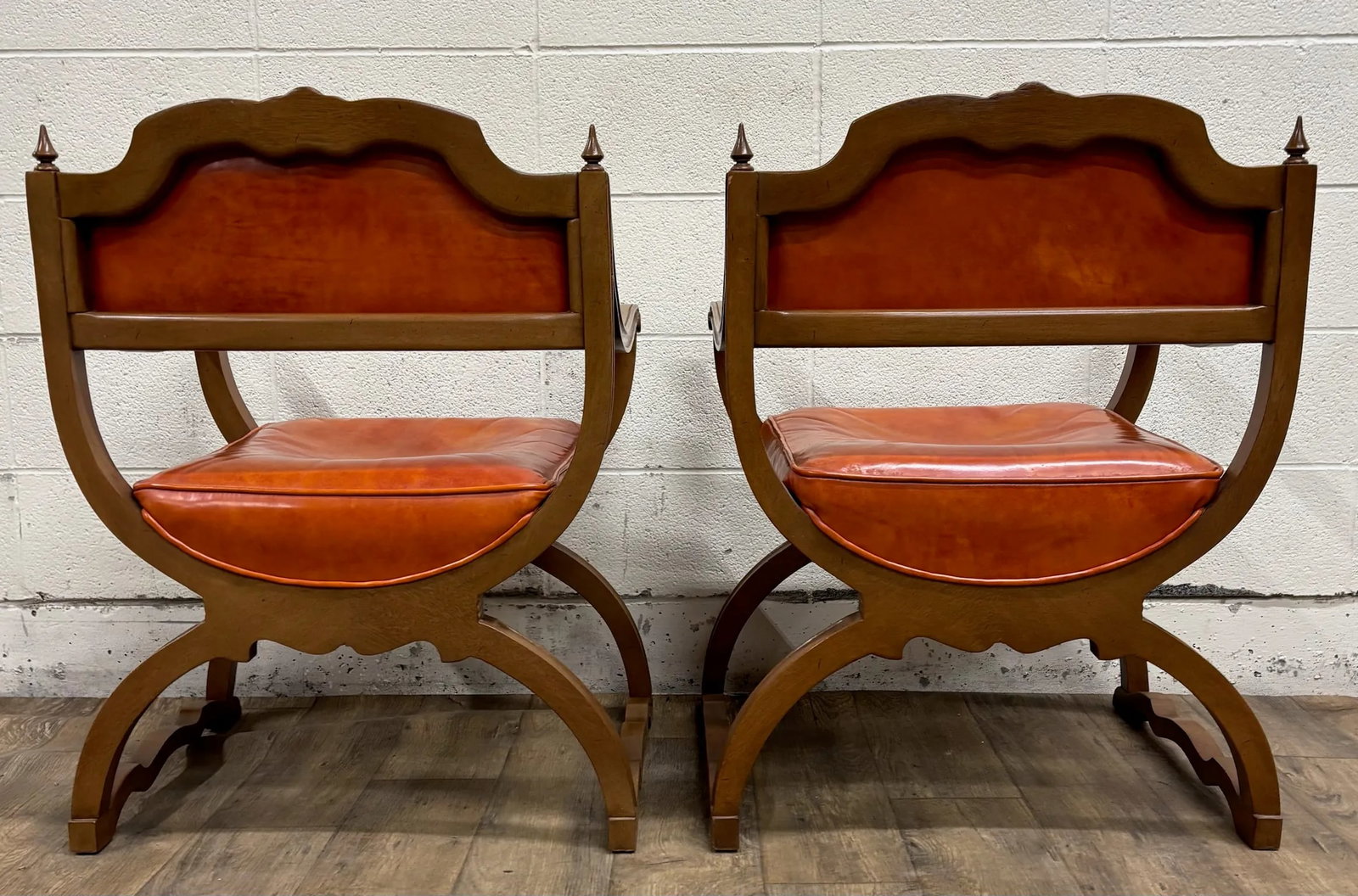 Vintage Hibriten Victorian Style Carved Walnut Savonarola Parlor Armchairs - 11