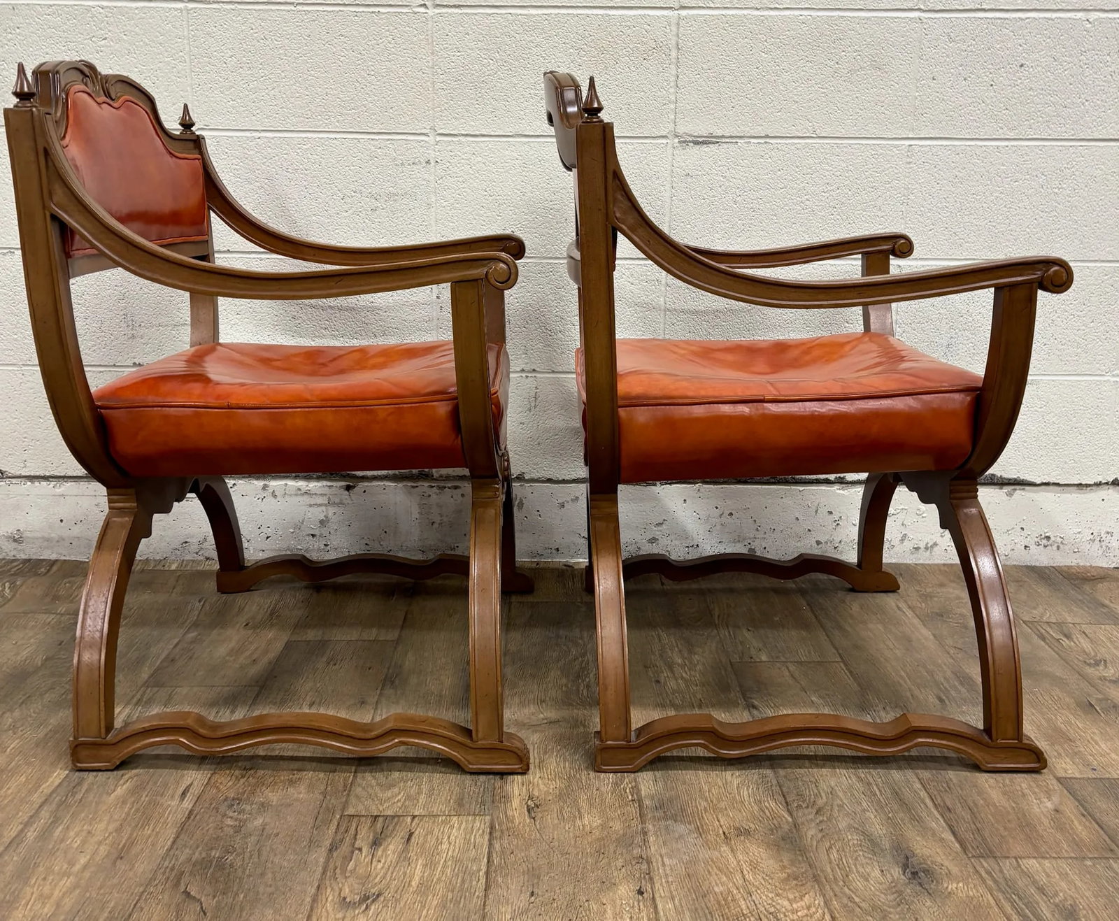 Vintage Hibriten Victorian Style Carved Walnut Savonarola Parlor Armchairs - 12