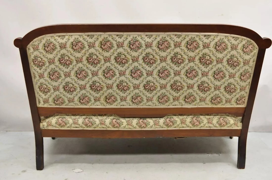 Late 19th Century Antique Eastlake Victorian Carved Walnut Floral Upholstered Parlor Sofa Loveseat - 10