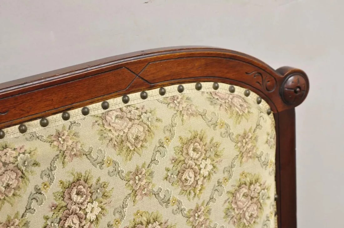 Late 19th Century Antique Eastlake Victorian Carved Walnut Floral Upholstered Parlor Sofa Loveseat - 11