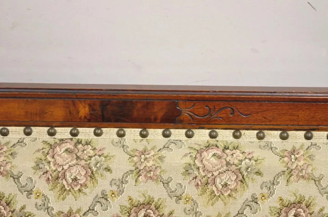 Late 19th Century Antique Eastlake Victorian Carved Walnut Floral Upholstered Parlor Sofa Loveseat - 4