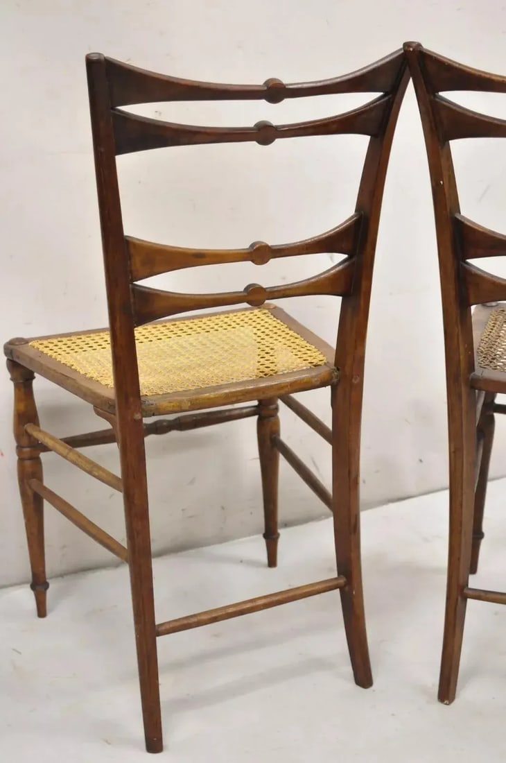 Mid 19th Century Antique Italian Biedermeier Arts & Crafts Walnut Bowtie Chiavari Side Chair Pair - 10