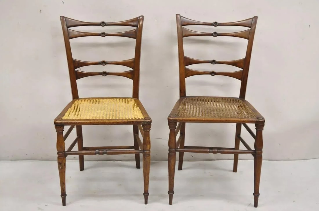 Mid 19th Century Antique Italian Biedermeier Arts & Crafts Walnut Bowtie Chiavari Side Chair Pair - 2