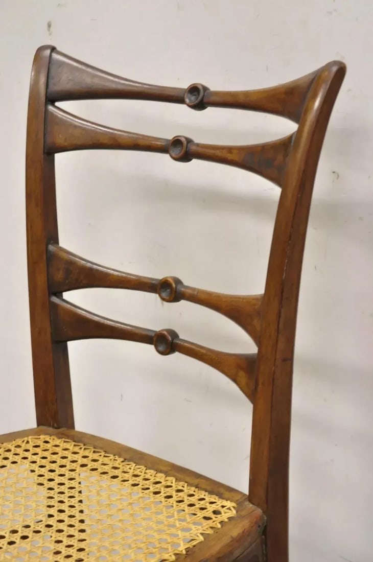 Mid 19th Century Antique Italian Biedermeier Arts & Crafts Walnut Bowtie Chiavari Side Chair Pair - 4