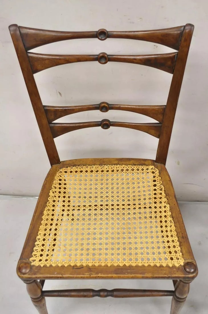 Mid 19th Century Antique Italian Biedermeier Arts & Crafts Walnut Bowtie Chiavari Side Chair Pair - 5
