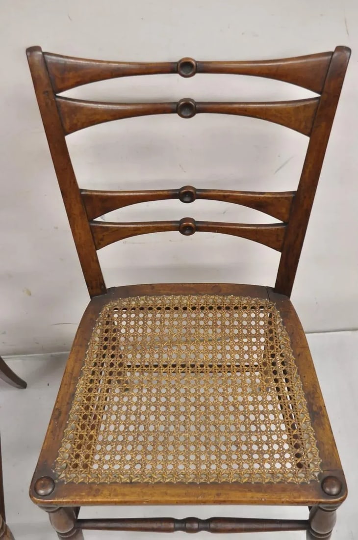 Mid 19th Century Antique Italian Biedermeier Arts & Crafts Walnut Bowtie Chiavari Side Chair Pair - 6