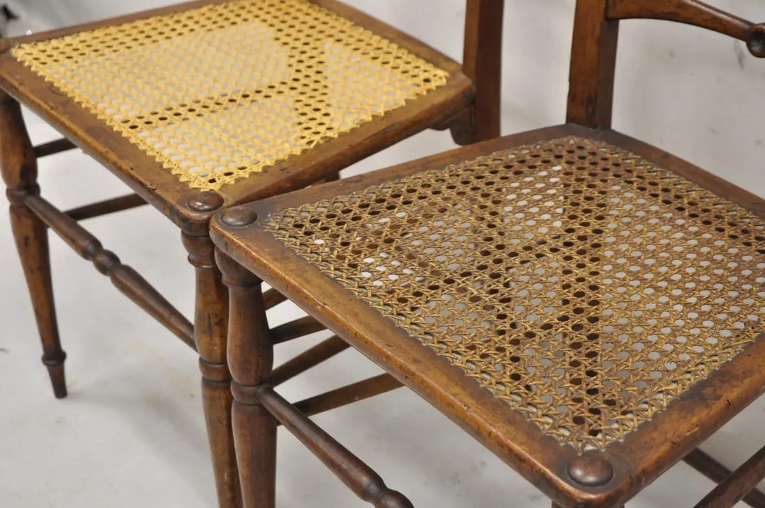Mid 19th Century Antique Italian Biedermeier Arts & Crafts Walnut Bowtie Chiavari Side Chair Pair - 8