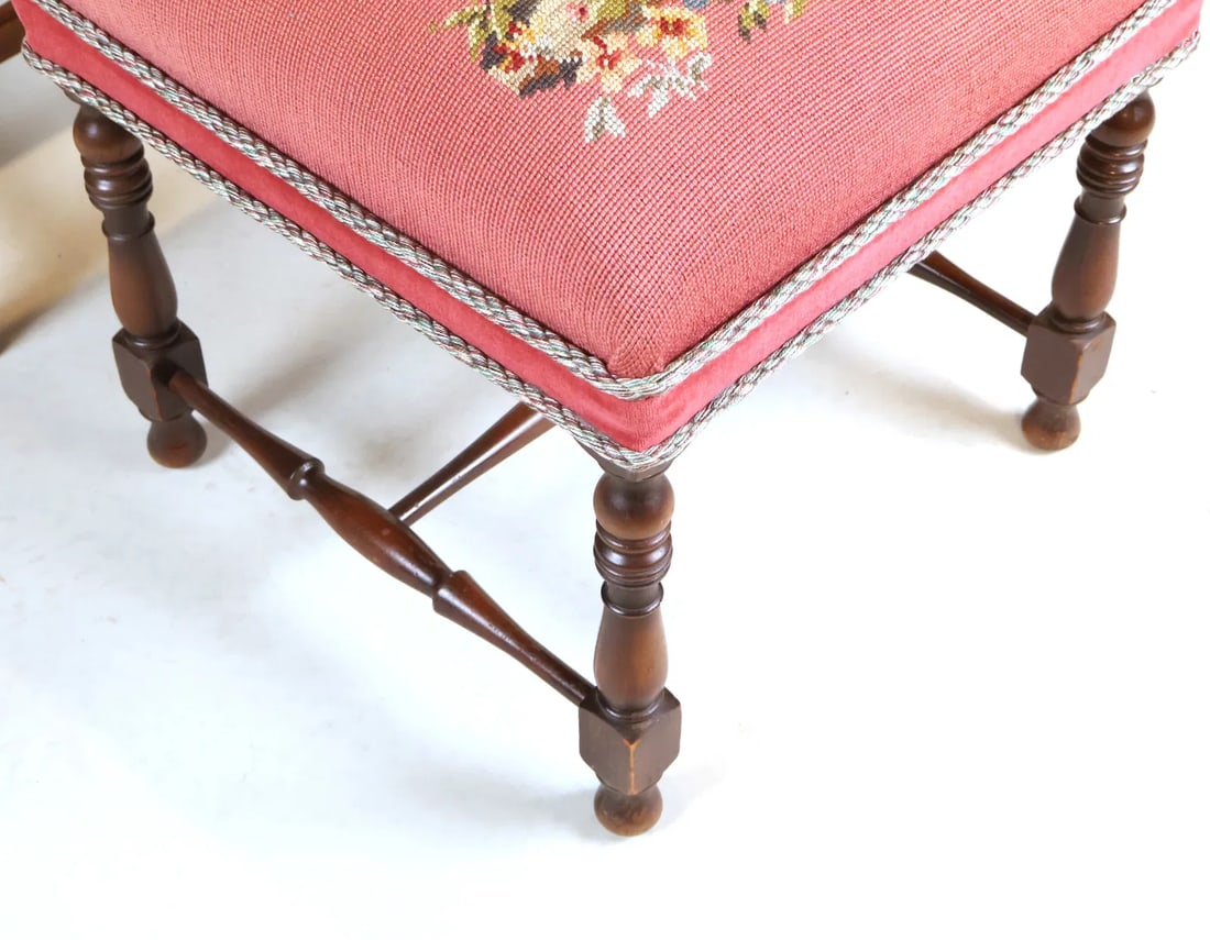 Mid 20th Century George III Style Armchair With a Mahogany Needlepoint Upholstered Footstool - 11