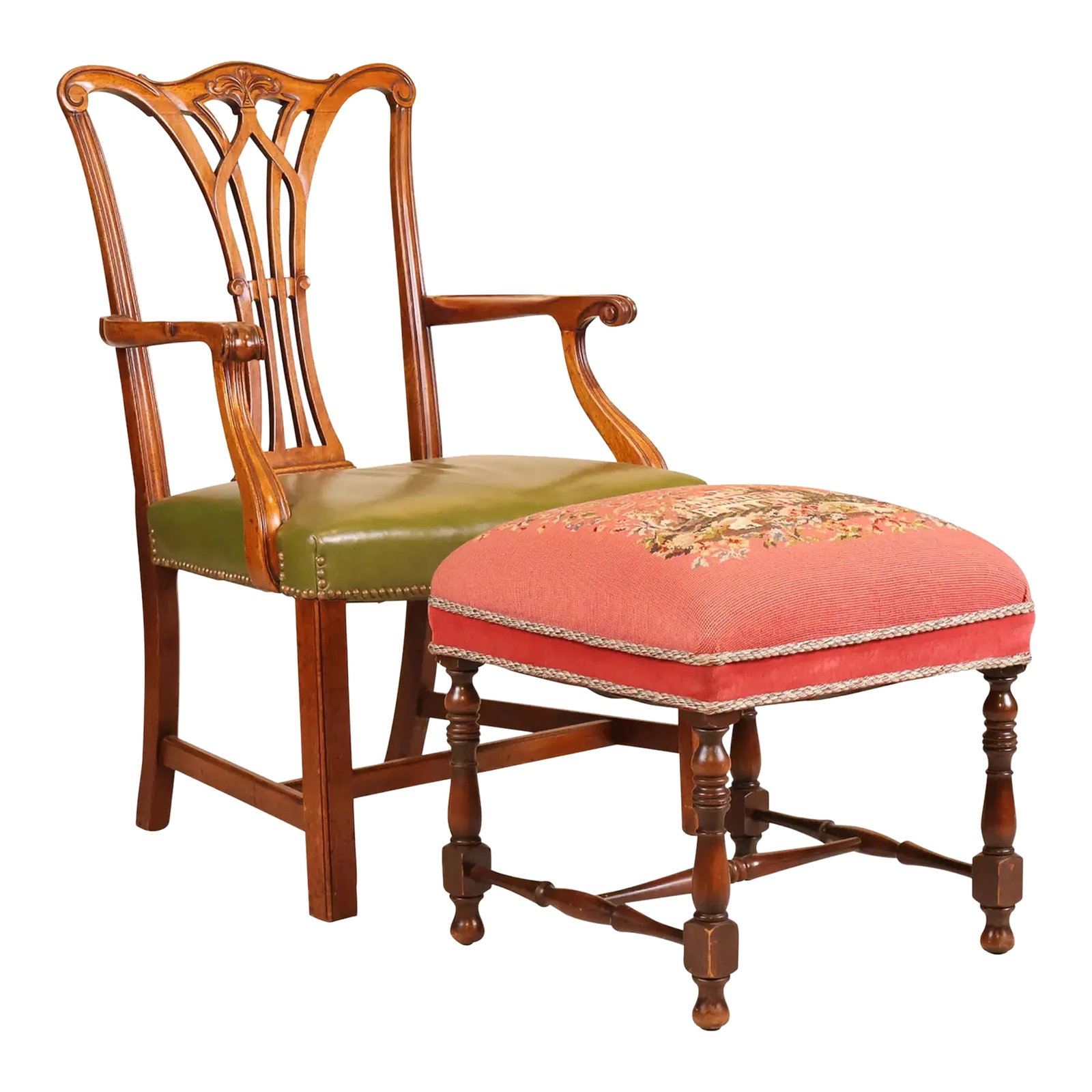 Mid 20th Century George III Style Armchair With a Mahogany Needlepoint Upholstered Footstool (1 of 11)