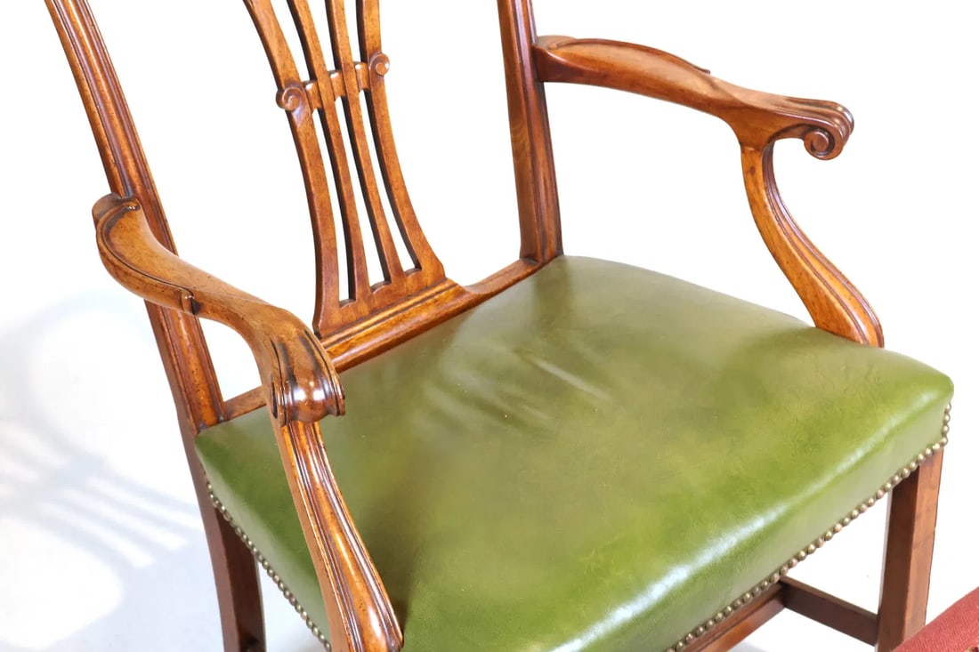 Mid 20th Century George III Style Armchair With a Mahogany Needlepoint Upholstered Footstool - 5
