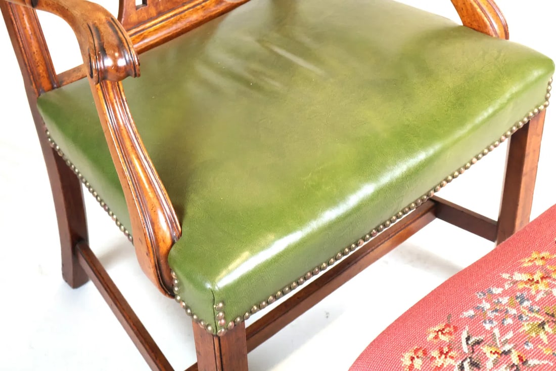 Mid 20th Century George III Style Armchair With a Mahogany Needlepoint Upholstered Footstool - 6